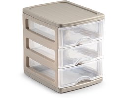 Plasticforte Ladekastje bureau organizer - 3 lades - beige/transparant - L13 x B17 x H17 cm - kunststof