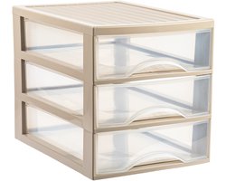 Plasticforte Ladekastje bureau organizer - 3 lades - beige/transparant - L26 x B35 x H27 cm - kunststof