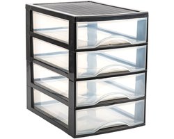 Plasticforte Ladekastje bureau organizer - 4x lades - zwart/transparant - L26 x B35 x H36 cm - kunststof