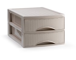 Plasticforte Ladekastje bureau organizer SORTED - 2 lades - beige - L26 x B35 x H19 cm - kunststof - organiseren