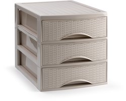 Plasticforte Ladekastje bureau organizer SORTED - 3 lades - beige - L26 x B35 x H28 cm - kunststof - organiseren