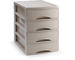 Plasticforte Ladekastje bureau organizer SORTED - 4 lades - beige - L26 x B35 x H36 cm - kunststof - organiseren
