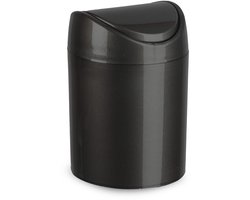 Plasticforte Mini prullenbakje - antraciet - kunststof - met klepdeksel - keuken aanrecht/tafel model - 1,4L - 12 x 17 cm
