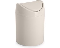 Plasticforte Mini prullenbakje - beige - kunststof - met klepdeksel - keuken aanrecht/tafel model - 1,4 Liter - 12 x 17 cm