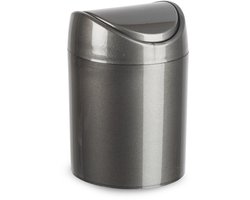 Plasticforte Mini prullenbakje - donkergrijs - kunststof - met klepdeksel - keuken aanrecht/tafel model - 1,4L - 12 x 17 cm