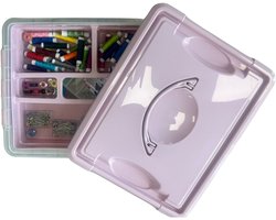 Plasticforte Naaidoos/naaigerei opbergbox - roze -12L - 34 x 27 x 18 cm - met vakverdeling tray - wol/garen/spelden