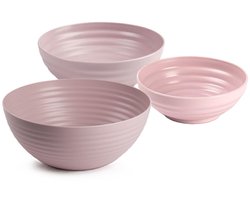 Plasticforte onbreekbaar servies schalen set - roze - kunststof - 3 formaten - 10x stuks - Camping - Keuken