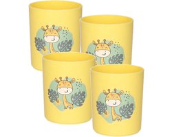 Plasticforte onbreekbare Drinkbekers - 4x - kunststof - 350 ml - geel - giraf - kinderen - camping - mokken