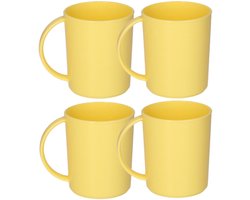 Plasticforte onbreekbare Drinkbekers - 4x - kunststof - 350 ml - geel - kinderen - camping - mokken