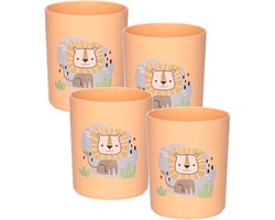 Plasticforte onbreekbare Drinkbekers - 6x - kunststof - 350 ml - oranje - leeuw - kinderen - camping - mokken