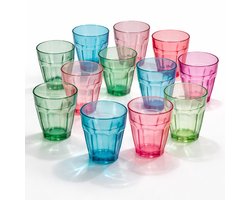 Plasticforte onbreekbare drinkglazen - 12x stuks - kunststof - mix kleuren - 250 ml - Picardi - lichtgewicht - 8 x 9 cm - stapelbaar
