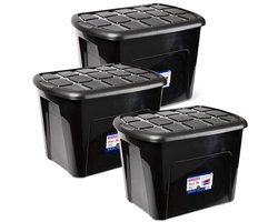 Plasticforte opberg kist met deksel - 3x - Multi Purpose Box - 75 liter - 60 x 42 x 43 cm - kunststof - transparant