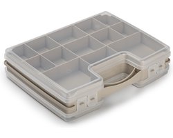 Plasticforte Opbergkoffertje/opbergdoos/sorteerbox - 21-vaks - kunststof - taupe - 28 x 21 x 6 cm - Sorteerdoos kleine spulletjes