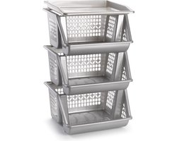 Plasticforte Opbergkrat - zilver - 3 vakken - 62 cm - Stapelkratten - Stapelbare manden