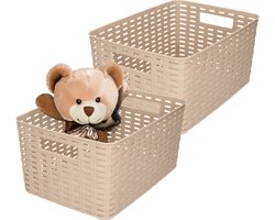 Plasticforte Opbergmand - 2x - Kastmand - rotan kunststof - taupe - 10 Liter - 22 x 33 x 16 cm
