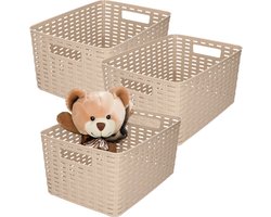 Plasticforte Opbergmand - 3x - Kastmand - rotan kunststof - taupe - 10 Liter - 22 x 33 x 16 cm