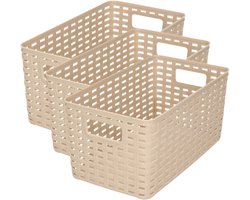 PlasticForte Opbergmand - 3x - Kastmand - rotan kunststof - taupe - 5 Liter - 15 x 28 x 13 cm