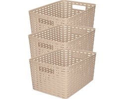 Plasticforte Opbergmand - 3x stuks - Kastmand - rotan kunststof - taupe - 10 Liter - 22 x 33 x 16 cm