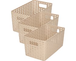 PlasticForte Opbergmand - 3x stuks - Kastmand - rotan kunststof - taupe - 5 Liter - 15 x 28 x 13 cm