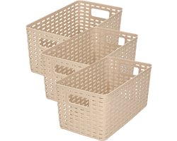 PlasticForte Opbergmand - 4x stuks - Kastmand - rotan kunststof - taupe - 5 Liter - 15 x 28 x 13 cm