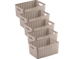 Plasticforte Opbergmand - 5x - Kastmand - rotan kunststof - taupe - 6 Liter - 19 x 29 x 13 cm