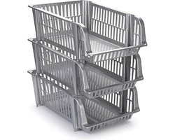 PlasticForte Opbergmand stapelbaar - 3x - 20 liter - zilvergrijs - kunststof