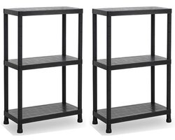 Plasticforte opbergrek - 2x - kunststof - zwart - 30 x 60 x 95 cm - met 3 planken