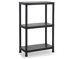 Plasticforte opbergrek - gerecycled kunststof - zwart - 30 x 60 x 95 cm - met 3 planken