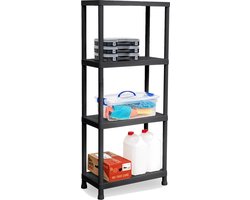 Plasticforte opbergrek schuur/zolder - kunststof - zwart - 60 x 30 x 140 cm - met 4 planken - stellingkast voor berging