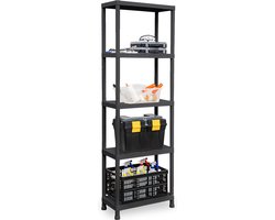 Plasticforte opbergrek schuur/zolder - kunststof - zwart - 60 x 30 x 180 cm - met 5 planken - stellingkast voor berging