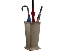Plasticforte Paraplubak/parapluhouder Waves - beige - glad kunststof - D26 x H52 cm - op verhoogde voet - uitlekbak
