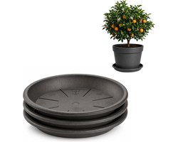 Plasticforte plantenpot onder schotel / water opvang schaal - 3x - antraciet - Dia 40 cm - Kunststof - voor pot met Dia 45/50 cm