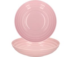 Plasticforte Rond bord/camping - 4x - diep bord - D19 cm - roze - kunststof - soepborden