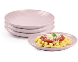 Plasticforte Rond bord/camping bord - 4x - D20 cm - roze - kunststof - onbreekbaar - servies