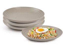 Plasticforte Rond bord/camping bord - 4x - D20 cm - taupe - kunststof - onbreekbaar - servies