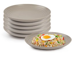 Plasticforte Rond bord/camping bord - 6x - D20 cm - taupe - kunststof - onbreekbaar - servies
