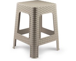 Plasticforte Rotan opstapje/zit krukje - kunststof - beige - 36 x 36 x 45 cm - Keuken/badkamer - handige krukjes