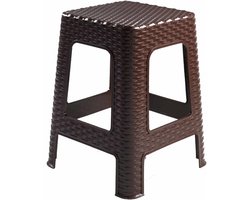 Plasticforte Rotan opstapje/zit krukje - kunststof - bruin - 36 x 36 x 45 cm - Keuken/badkamer - handige krukjes