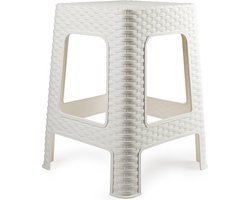 Plasticforte Rotan opstapje/zit krukje - kunststof - wit - 36 x 36 x 45 cm - Keuken/badkamer - handige krukjes