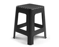 Plasticforte Rotan opstapje/zit krukje - kunststof - zwart - 36 x 36 x 45 cm - Keuken/badkamer - handige krukjes