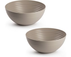 Plasticforte Serveerschaal/saladeschaal - 2x - D25 x H10.5 cm - kunststof - taupe - 3500 ml