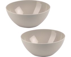 Plasticforte Serveerschaal/saladeschaal - 2x stuks - D20 x H8 cm - kunststof - taupe