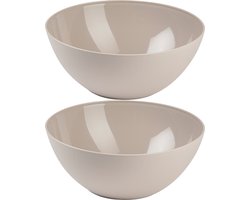 Plasticforte Serveerschaal/saladeschaal - 2x stuks - D23 x H10 cm - kunststof - taupe