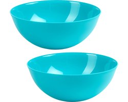 Plasticforte Serveerschaal/Saladeschaal - 2x stuks - D25 x H10 cm - kunststof - blauw - 2,5 liter