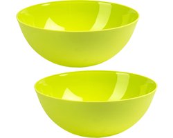 Plasticforte Serveerschaal/Saladeschaal - 2x stuks - D25 x H10 cm - kunststof - groen - 2,5 liter