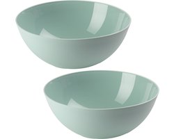 Plasticforte Serveerschaal/saladeschaal - 2x stuks - D25 x H10 cm - kunststof - mintgroen