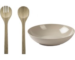 PlasticForte Slakom en bamboe slabestek - Kunststof - Taupe - D30 cm