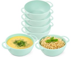 Plasticforte Soepkommen met hengsels - 12x - Campinglife - kunststof - D11 x H5 cm - 370 ml - mintgroen - stapelbaar - onbreekbaar