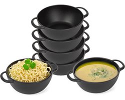 Plasticforte Soepkommen met hengsels - 12x - Campinglife - kunststof - D11 x H5 cm - 370 ml - zwart - stapelbaar - onbreekbaar