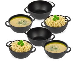 Plasticforte Soepkommen met hengsels - 6x - Campinglife - kunststof - D11 x H5 cm - 370 ml - zwart - stapelbaar - onbreekbaar
